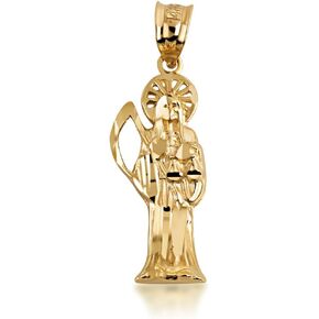 Skeleton Jewelry High Polish 10k Yellow Gold Santa Muerte Charm Necklace Pendant in Saudi Arabia