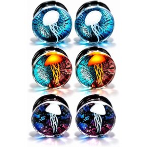 Yungger One Pair / 3 Pairs Glass Plugs Double Flare Saddle Jellyfish Ear Plugs Kit Gauge 0G-5/8 inch in Kuwait