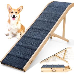 𝟐𝟎𝟐𝟔 𝐔𝐩𝐠𝐫𝐚𝐝𝐞𝐝 Dog Ramp for Bed, 64" Long Foldable Pet Ramp for Small Large Dogs, Dog Ramps for High Beds, High Traction with Platform 6 Adjustable Heights 24" to 30" Up to 220LBS, Wood in Saudi Arabia
