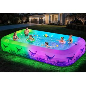 Large Inflatable Pool with Light, 12TF x 6.5TF Inflatable Swimming Pool for Kids Adults, Solar Powered Blow Up Pool Oversized Thickened Family Kiddie Pool for Backyard Outdoor in Kuwait