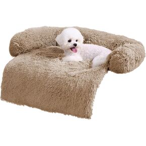 HACHIKITTY Calming Pet Sofa Bed Mat, Washable Fluffy Couch Cover for Dogs and Cats, Anti-Slip Bottom (37"x 33"x 6", Camel) in Kuwait