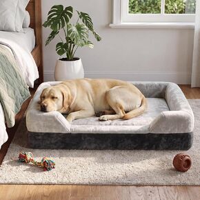 Extra Large Orthopedic Dog Bed for XL Dogs with Cooling Gel Solid Memory Foam, 2 Removable Washable Covers, 360° 7" Bolster Sides, Chew Resistant Waterproof Pet Sofa, Dog Crate Beds for Senior Dogs in Kuwait