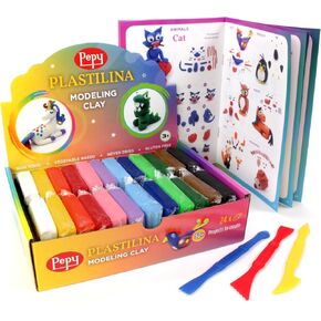 Pepy Plastilina Reusable and Non-Drying Modeling Clay Gift; Set of 24 Bars with Modeling Tools & Tutorial, 2 Each of 12 Colors, 1.4 oz Bars, Perfect for Arts and Crafts Projects in Kuwait
