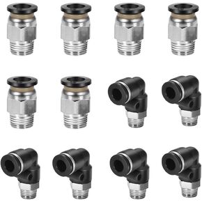 CNAODUN 12 Pcs Push-to-Connect Fittings 1/4 Inch Tube OD x 1/8 Inch NPT Thread Pneumatic Male Straight and Elbow Quick Connect Air line fittings… in Saudi Arabia