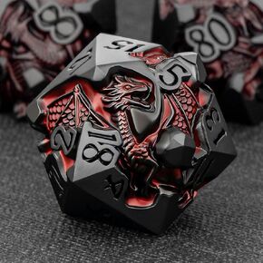 Roycevon Relief Dragon Dice Set for DND Role Playing Game, 7Pcs Metal Dice Set Dungeon Dragon with Gift Box, Polyhedral D and D Dice D20 D12 D10 D8 D6 D4, Red and Black in Saudi Arabia