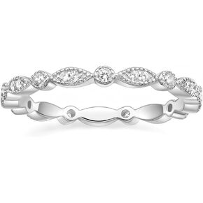 EAMTI 925 Sterling Silver Wedding Band for Women Cubic Zirconia Marquise & Round Milgrain Full Eternity Stackable Ring Size 3-13 in Saudi Arabia