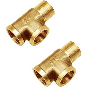 Joywayus Brass Pipe Fittings T-Shaped G1/2" Female to G1/2" Female to G1/2" Male Thread 3-Way Forged Tee Tube Fitting (Pack of 2) in Kuwait