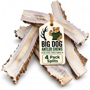 Big Dog Antler Chews Premium Antlers for Dogs -4 piece Bulk Pack Splits - All Natural Organic Antler Dog Chews - Sourced in the USA in Saudi Arabia