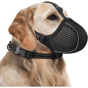 BONTHEE Dog Muzzle,Soft Nylon Muzzles Anti Biting Barking Chewing,Breathable Reflective Adjustable Loop Pets for Small Medium Large Sized Dogs,Allows Panting and Drinking(Black M) in Saudi Arabia