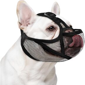 OHCOZZY French Bulldog Muzzle with Soft Mesh, Allows Tongue Extension -Open Eye Hole Short Snout Dog Muzzle for Biting Prevention, Drinking & Feeding(M,Black) in Kuwait