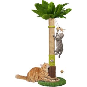 37'' Tall Cat Scratching Post, Sturdy Cat Tree Tower with Plush Perch, Hanging Toy & Interactive Wooden Ball, Durable Sisal Scratcher for Indoor Cats and Kittens in Kuwait