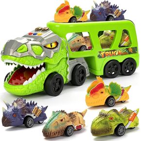 Dinosaur Toys for Kids 2-4,5 in 1 Dinosaur Carrier Truck & 4 Pull-Back Cars in Kuwait
