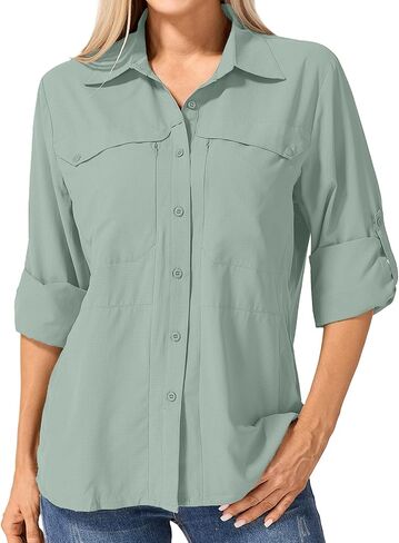 Women's Long Sleeve Shirts UPF 50+ UV Sun Protection Safari Shirt, Outdoor Cool Quick Dry Fishing Hiking Gardening Clothes in Kuwait