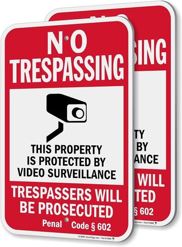 SmartSign California No Trespassing Property Protected By Video Surveillance Sign (Code 602) - 2 Pack, 18 x 12 inch, 2mm Aluminum Composite, Red/Black on White in Kuwait