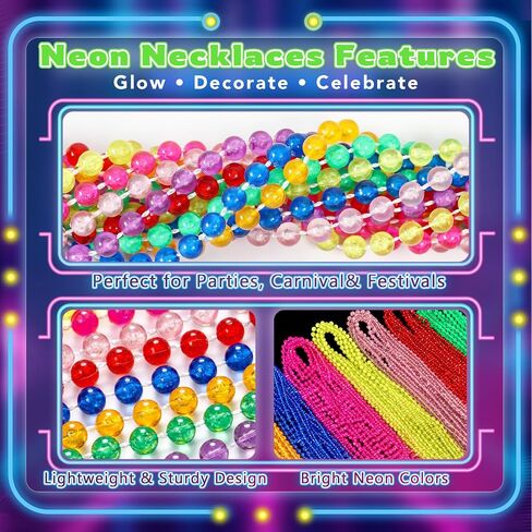 96 Pcs Neon Bead Necklaces 31.5" Glow in the Dark UV Party Bulk for Party in Kuwait
