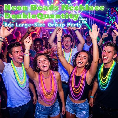 96 Pcs Neon Bead Necklaces 31.5" Glow in the Dark UV Party Bulk for Party in Kuwait