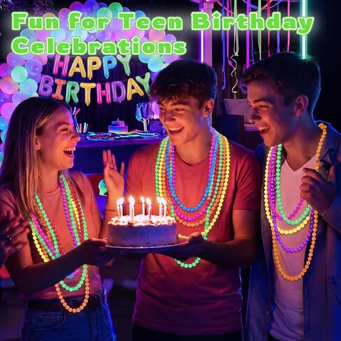 96 Pcs Neon Bead Necklaces 31.5" Glow in the Dark UV Party Bulk for Party in Kuwait
