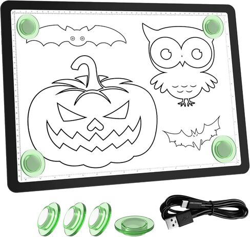 LEACUBER Rechargeable A4 Light Pad, Super Bright Magnetic Tracing Light Box with Side Buttons, Diamond Art Light Board for Diamond Painting, Light Table for Sketching, Drawing, Weeding Vinyl Black in Kuwait