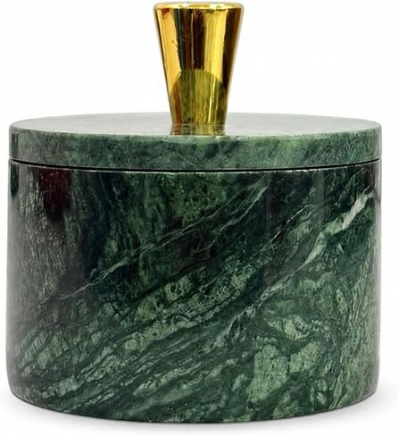 Queenza White Marble Salt Cellar with Lid and Brass Knob, 3 Inch Salt Box in Kuwait