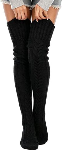 Leoparts Women's Cable Knitted Thigh High Boot Socks Extra Long Winter Stockings Over Knee Leg Warmers in Kuwait