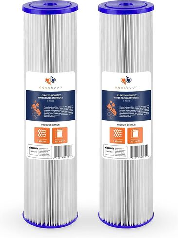 Aquaboon 1 Micron 20" x 4.5" Pleated Sediment Water Filter Replacement Cartridge | Whole House Sediment Filtration | Compatible with ECP5-BB, AP810-2, HDC3001, CP5-BB, SPC-45-1005, ECP1-20BB, 2-Pack in Kuwait