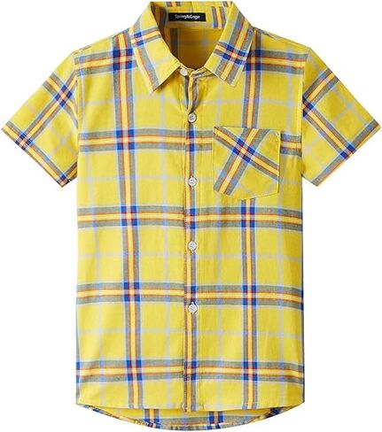 Spring&Gege Boys Plaid Short Sleeve Shirt Casual Button Down Checked with Chest Pocket (5-14 Years) in Kuwait