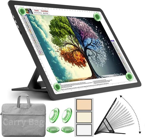 LEACUBER Rechargeable A4 Light Pad with Stand & Bag, Super Bright Magnetic Tracing Light Box with Side Buttons, Diamond Art Light Board for Diamond Painting, LED Light Table for Sketching, Drawing in Kuwait