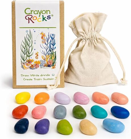 Crayon Rocks Ocean Colors Crayons, 16-Count Natural Soy Wax Crayons for Handwriting Development, Tripod Grip for Kids & Toddlers, Blue Green Aqua Tones, Educational Art Supplies, Made in USA in Kuwait