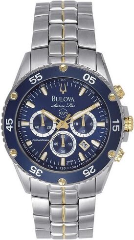 Bulova Men's Marine Star Two-Tone Stainless Steel Chronograph Quartz Watch, Blue Dial Style: 98H37 in Kuwait