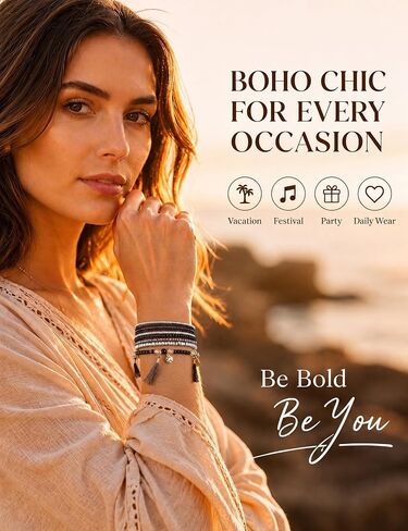 MILACOLATO 6Sets Boho Bead Bracelets Set Multilayered Stackable Bracelets Comfortable Stretch Bracelets Multicolor Bohemian Charm Bracelets for Women Girls in Kuwait