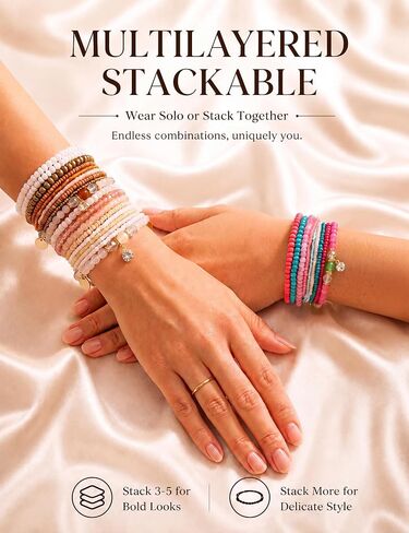 MILACOLATO 6Sets Boho Bead Bracelets Set Multilayered Stackable Bracelets Comfortable Stretch Bracelets Multicolor Bohemian Charm Bracelets for Women Girls in Kuwait