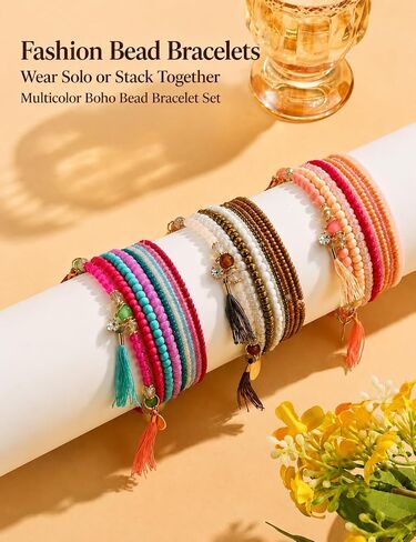 MILACOLATO 6Sets Boho Bead Bracelets Set Multilayered Stackable Bracelets Comfortable Stretch Bracelets Multicolor Bohemian Charm Bracelets for Women Girls in Kuwait