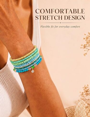 MILACOLATO 6Sets Boho Bead Bracelets Set Multilayered Stackable Bracelets Comfortable Stretch Bracelets Multicolor Bohemian Charm Bracelets for Women Girls in Kuwait