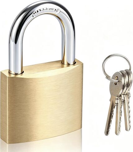 Solid Brass Padlock with 3 Keys, Locker Lock with Brass Body & Steel Shackle, Keyed Padlock for Sheds, Storage Unit, School Gym Locker, Fence, Toolbox, Gate, Warehouse in Kuwait