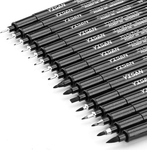 YISAN Drawing Art Pens,Micro Fineliner Pens,Fine Tip Manga Markers for Artist Sketch Technical,Black,12 Set,902195 in Kuwait