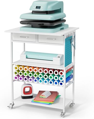 Homsorout Movable Heat Press Table with Drawer & Hooks, 23.6''×19.6'' in Saudi Arabia