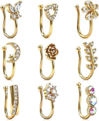 CrazyPiercing Fake Nose Ring CZ African Nose Cuffs Gold Faux Septum Nose Rings Clip on Nose Jewelry for Woman Non Pierced Jewelry in Kuwait