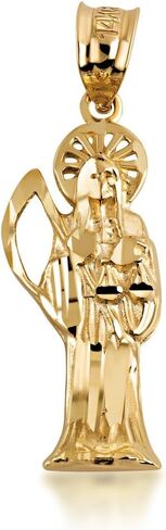 Skeleton Jewelry High Polish 10k Yellow Gold Santa Muerte Charm Necklace Pendant in Saudi Arabia