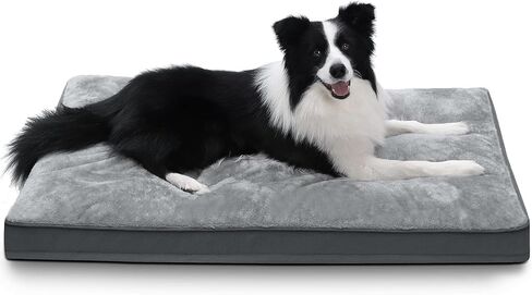NUPIDA Large Plush Dog Bed for Crate with Washable Cover, 35x22, Grey in Saudi Arabia