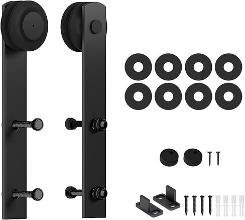 skysen Sliding Barn Door Hardware Roller Set Black (J Shape Hanger) in Kuwait