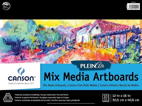 ورق وسائط مختلط من سلسلة Canson Artist Plein Air، لوح فني قابل للطي، مقاس 12 × 16 بوصة، 10 أوراق - ورق فنان للبالغين والطلاب - ألوان مائية، غواش، جرافيت، حبر، قلم رصاص، قلم تحديد in Kuwait