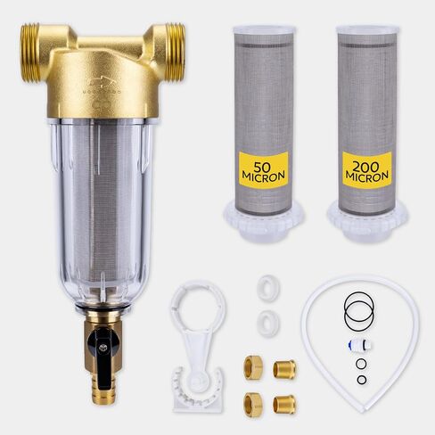 Aquaboon 50 & 200 Micron Reusable Spin Down Sediment Filters for Well Water AB-PF50M | Whole House Sediment Water Filter 1" MNPT+3/4" FNPT - Sediment Trap Pre-Filtration System - Water Prefilter in Kuwait
