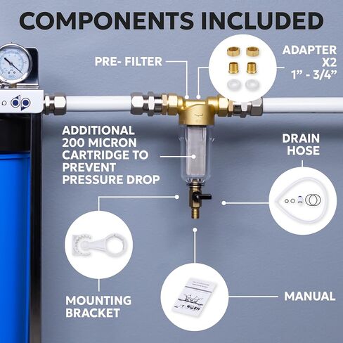 Aquaboon 50 & 200 Micron Reusable Spin Down Sediment Filters for Well Water AB-PF50M | Whole House Sediment Water Filter 1" MNPT+3/4" FNPT - Sediment Trap Pre-Filtration System - Water Prefilter in Kuwait