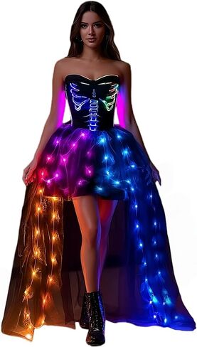 QooGoo Women Tulle Tutu Skirts,LED Light Up Long High Low Ruffles in Kuwait