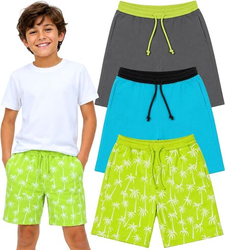 BROOKLYN VERTICAL Boys 3Pack Cotton French Terry Jogger Shorts with Drawstring and Pockets| Sports & Casual in Kuwait