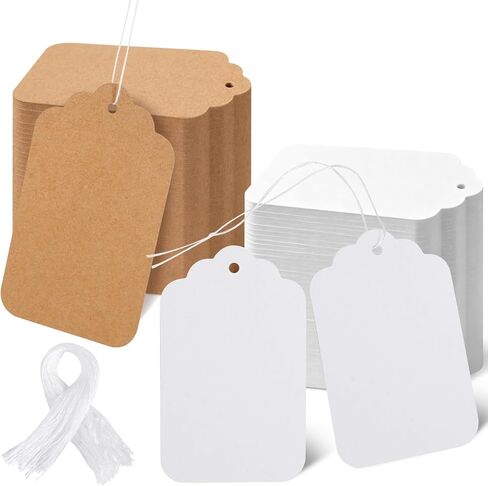 300PCS Gift Tags with String, 1.7 x2.9 inch Blank Price Tags, Writable Kraft Paper Hang Tag for Clothing, Weddings, Parties, Gifts, DIY Crafts (Brown and White) in Saudi Arabia