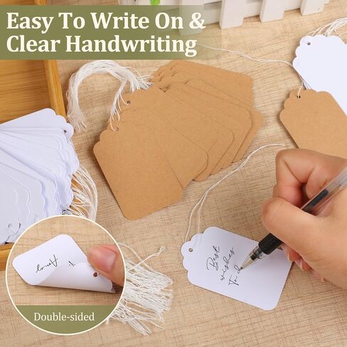 300PCS Gift Tags with String, 1.7 x2.9 inch Blank Price Tags, Writable Kraft Paper Hang Tag for Clothing, Weddings, Parties, Gifts, DIY Crafts (Brown and White) in Saudi Arabia