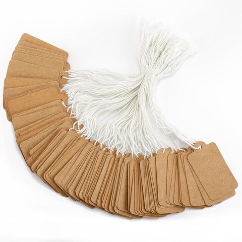 jijAcraft 500Pcs Blank Tags with String, Brown Price Tags, 1.8x1.4Inch Kraft Paper Hangingtag for Small Business, Clothes Tag for Selling, Small Retail Marking Label, Writable Sales Tag for Jewelry in Kuwait