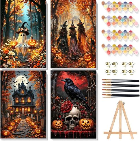bleihum 4 Pack Halloween Paint by Numbers Kit for Adults with Frame Easel in Kuwait
