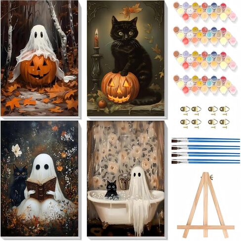 askkqtx 4 Pack Halloween Paint by Numbers Kit for Adults with Frame 8x12 in in Kuwait